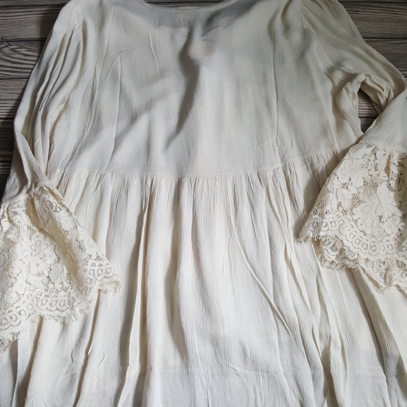 Plus Size Natural Lace Up Blouse - Picture 6 of 6